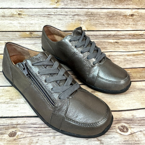 New Vionic Womens Abigail Pewter Metallic Arch Support Lace Up Walking Shoes 7.5 - Picture 1 of 8